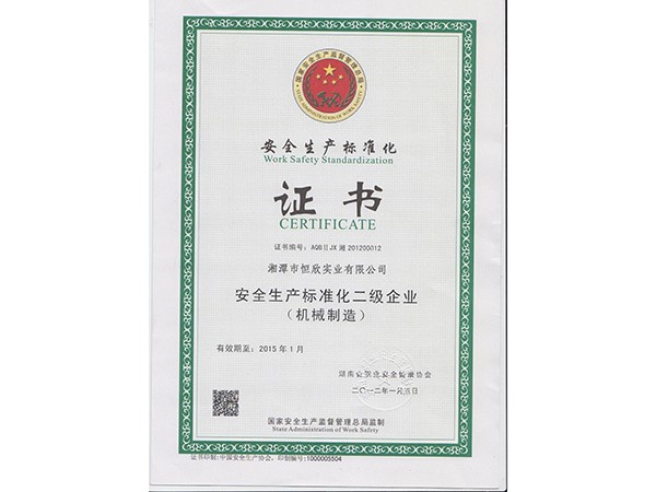 安全生產(chǎn)標(biāo)準(zhǔn)化二級(jí)企業(yè)證書(shū)